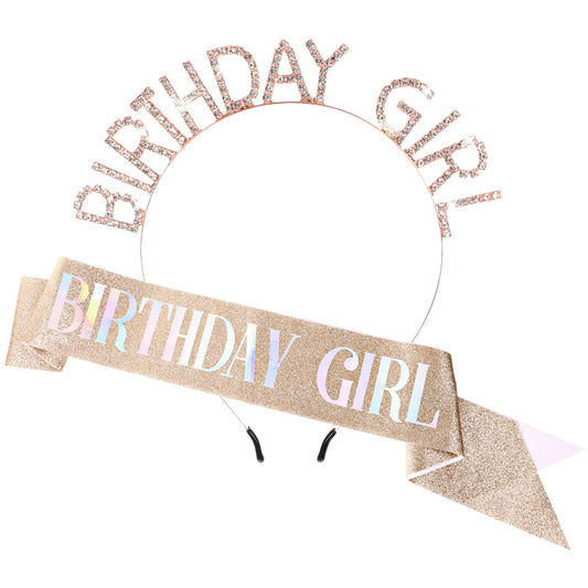 Birthday Sash and Crown for Women Rose Gold Birthday Girl Sash Glitter Birthday Tiara and Sash Birthday Crowns for Women Rhinestone Birthday Girl Headband Birthday Decorations Accessories Birthday