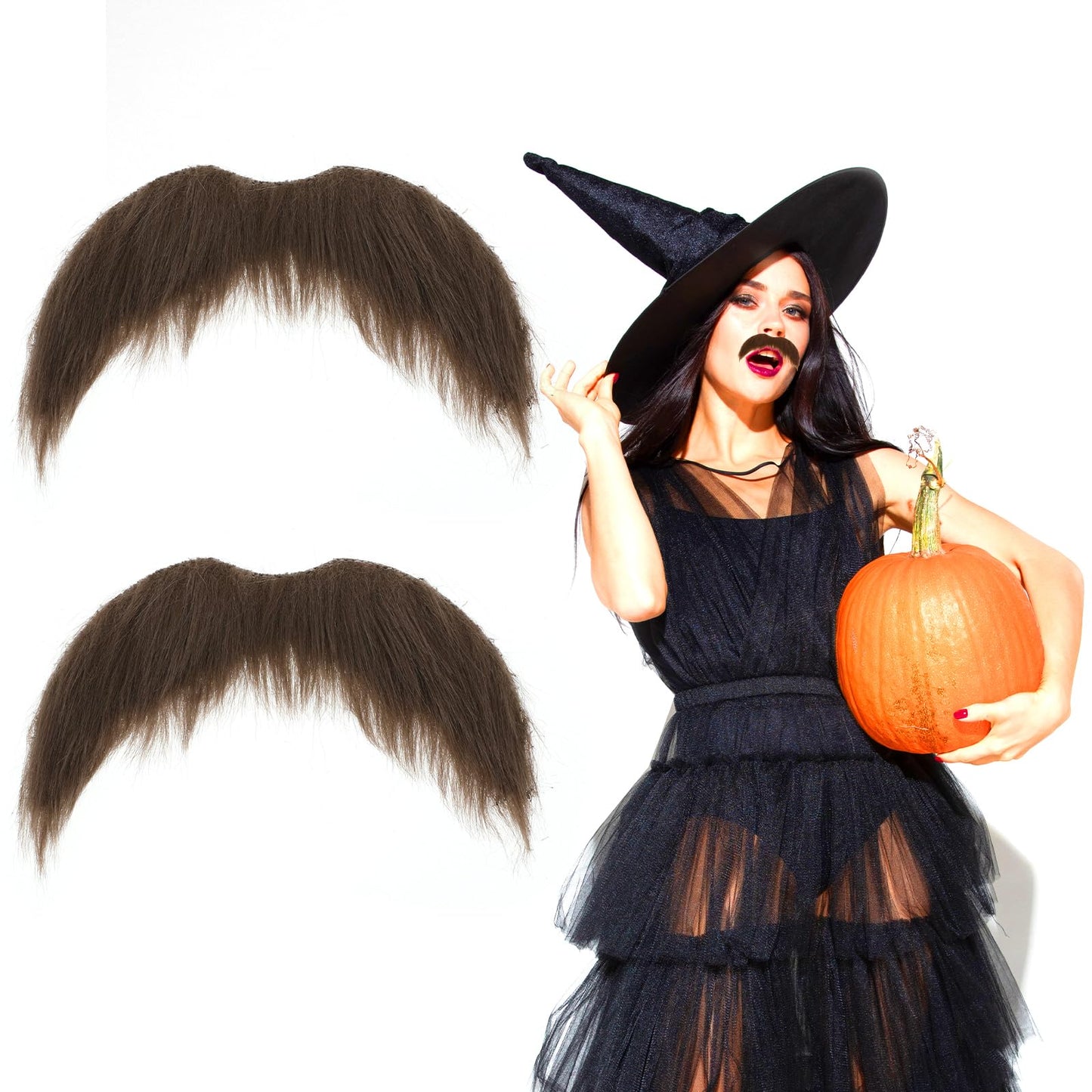 Tucnoeu 2Pcs Fake Mustaches,Realistic Mustache,Fake Facial Hair for Cosplay Costumes and Halloween Parties (Brown)
