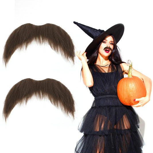 Tucnoeu 2Pcs Fake Mustaches,Realistic Mustache,Fake Facial Hair for Cosplay Costumes and Halloween Parties (Brown)