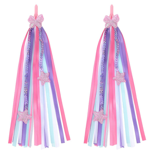 Fiyooau 1 Pair of Pink Purple Bike Streamers, Cute Bike Tassels for Girls, Bicycle Handlebar Streamers Kids Bike Accessories