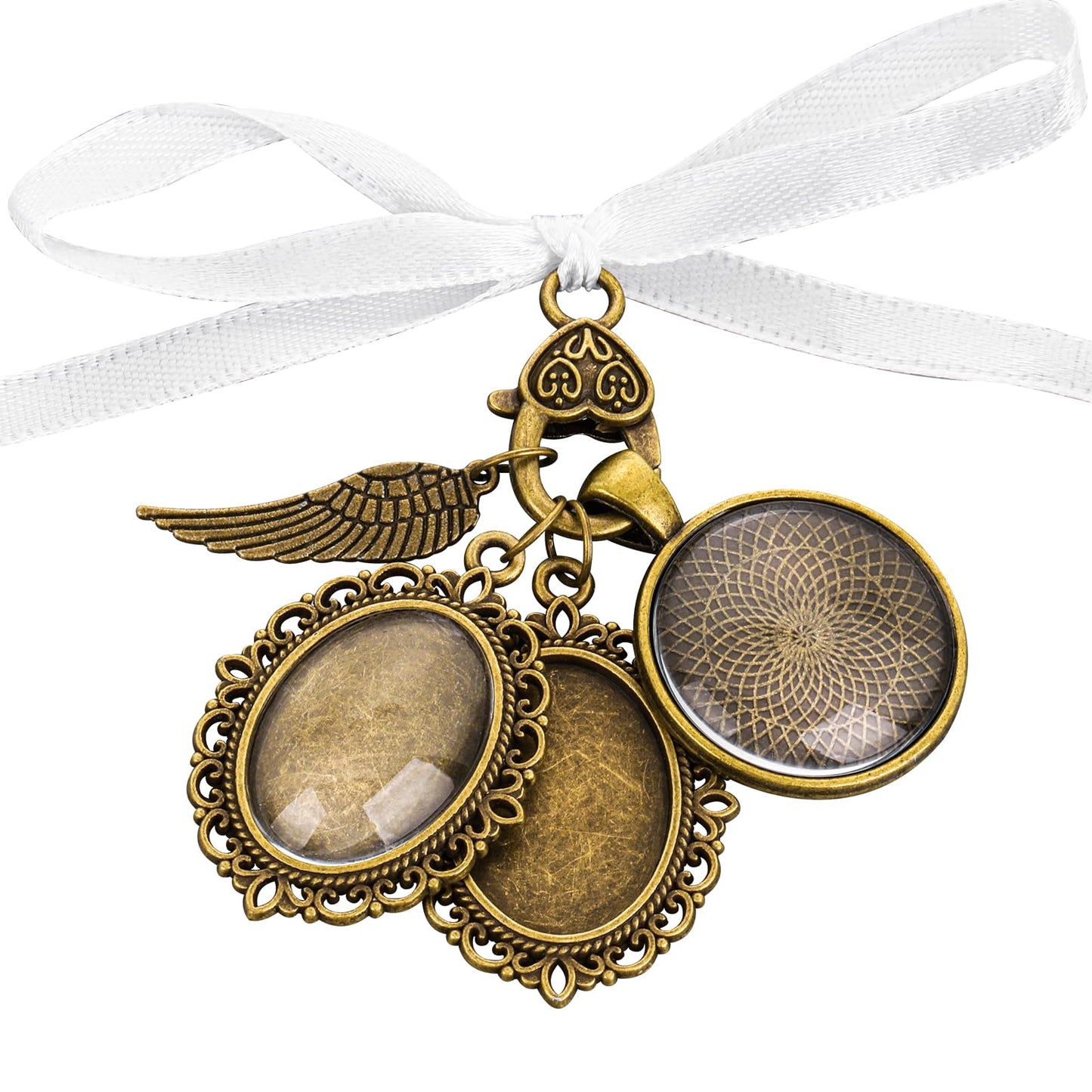 Telooco Bouquet Charms for Wedding Memory Lacy Oval Wedding Photo Memorial Bouquet Charms for Bridal
