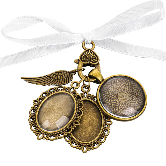 Telooco Bouquet Charms for Wedding Memory Lacy Oval Wedding Photo Memorial Bouquet Charms for Bridal