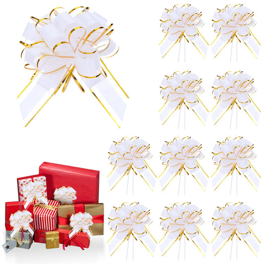 10 Pcs Bows for Gift Wrapping 6 Inches Pull Bows for Gift Wrapping Ribbon Bows Gift Wrapping Supplies for Gift Baskets Birthday Christmas Flower Bouquets Gift Wrapping(White)