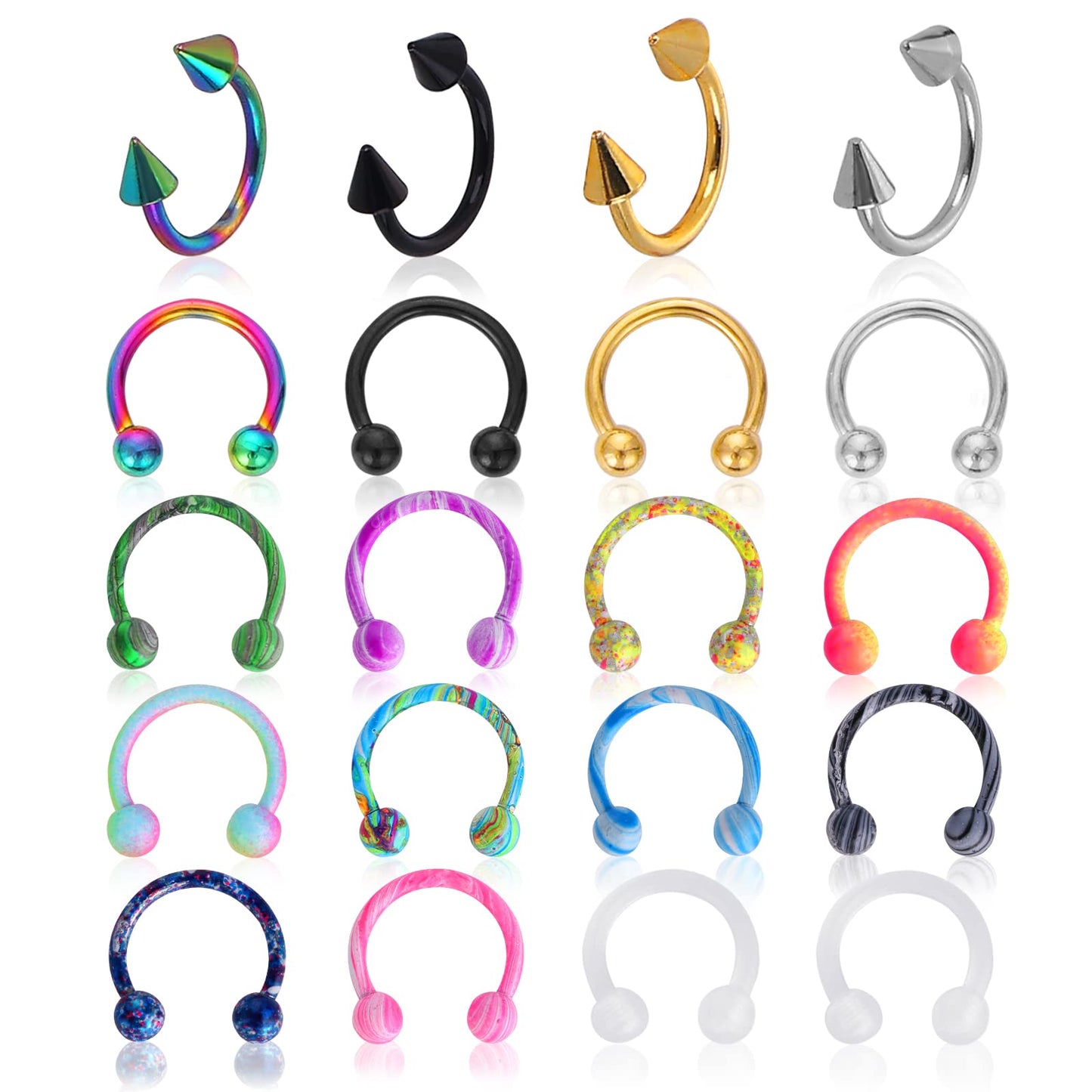 DIVINA VITAE 20Pcs Stainless Steel Nose Ring Hoop Nose Piercing Jewelry Cartilage Helix Tragus Earring Hoop Lip Horseshoe Piercing Retainer for Women and Men