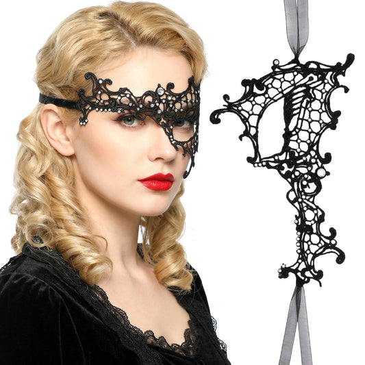 Telooco Black Masquerade Mask for Women Rhinestone Lace Masquerade Mask Sparkly Half Eye Masks for Mardi Gras Cosplay Costume Prom Party
