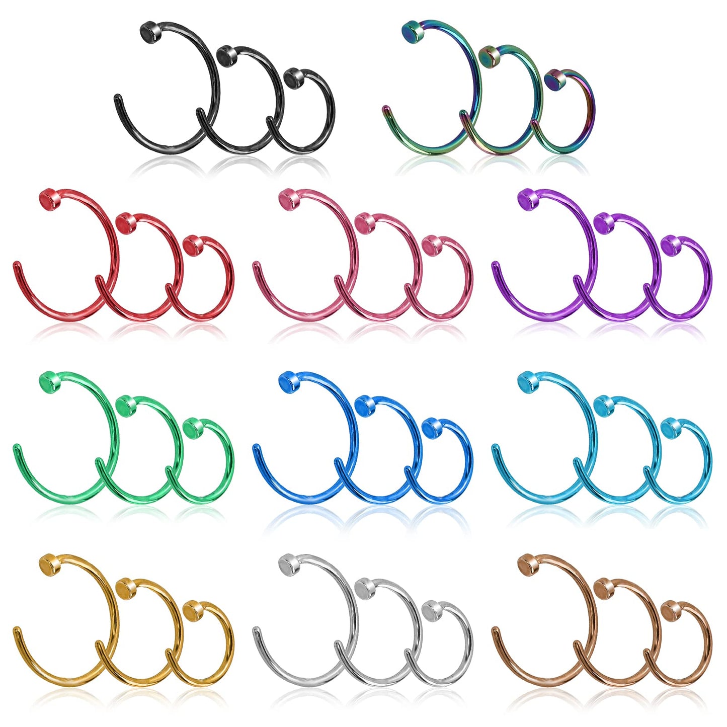 Yolev 33Pcs Stainless Steel Nose Ring Hoop Nose Piercing Jewelry for Women and Men Jewelry Balls Spikes Cartilage Helix Tragus Earring Hoop Lip Horseshoe Piercing