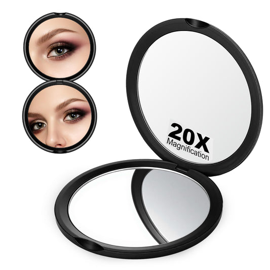 Neyauo Compact Mirror for Purses 1X/20X Small Magnifying Mirror Portable Travel Magnifying Mirrors Round Small Pocket Mirrors for Men Women(3 Inch)
