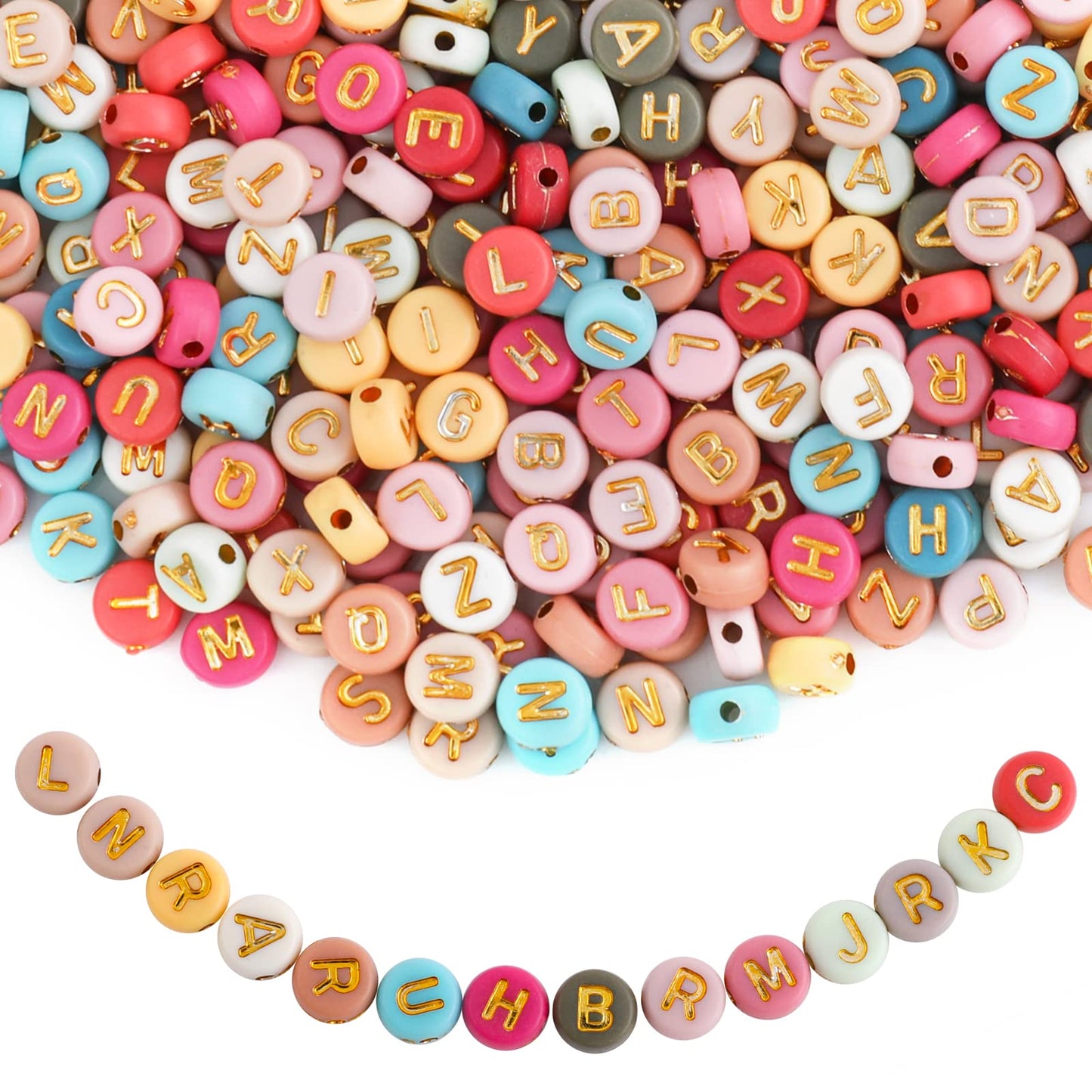 Lusofie 1000pcs Letter Beads Colorful Alphabet Beads Round Mixed A-Z Acrylic Letter Beads for Jewelry Making DIY Necklace Bracelet Keychain