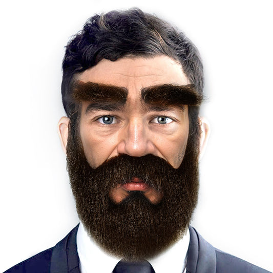 Fake Moustache and Eyebrows Set Self Adhesive Novelty Hairy Costume Facial Hair for Halloween Cosplay Party Supplies Decorations Stick On Moustache and Fake Beard Suitable for All Ages(Brown)