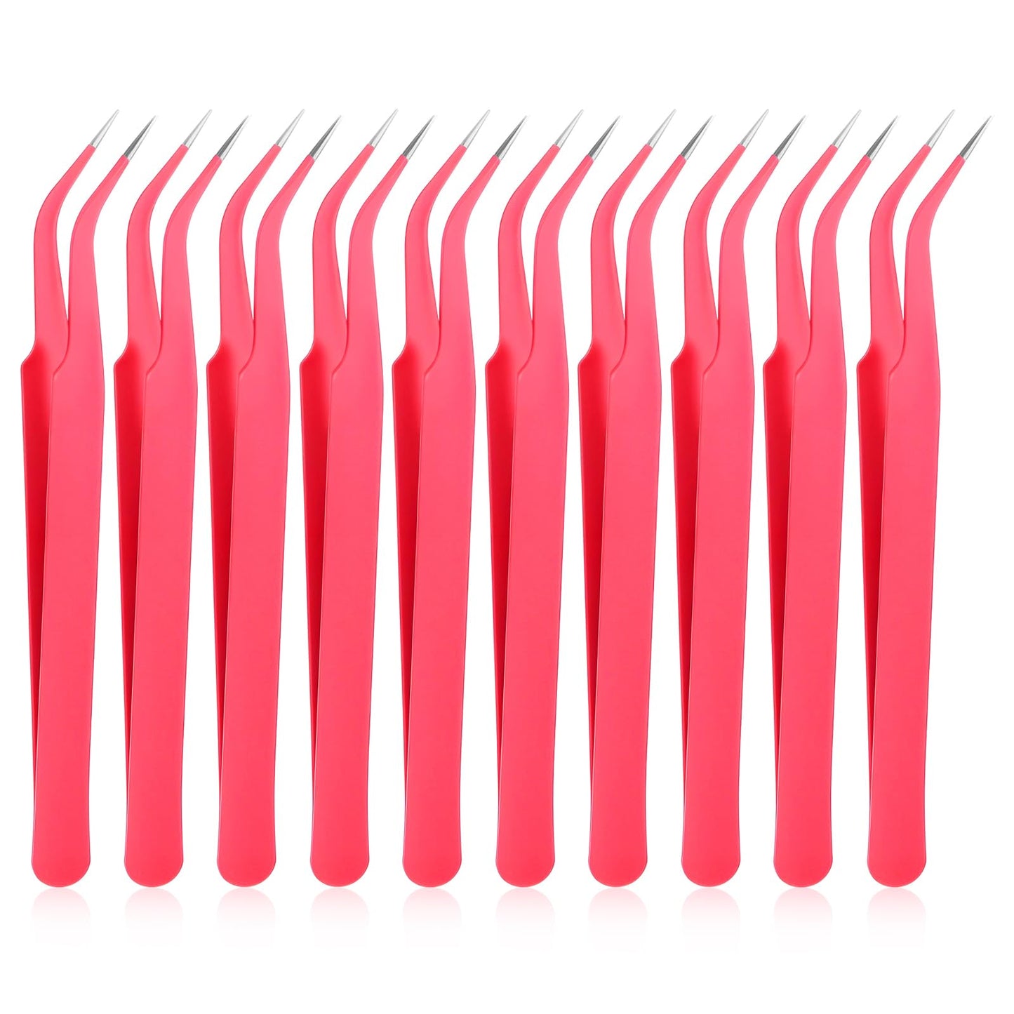 10 Pieces Tweezers for Crafting, Stainless Steel Curved Craft Tweezers Precision Sticker Tweezer with Protective Cover for Jewelry Stickers Eyelash Extensions Rhinestones Crafts (Rose Red)