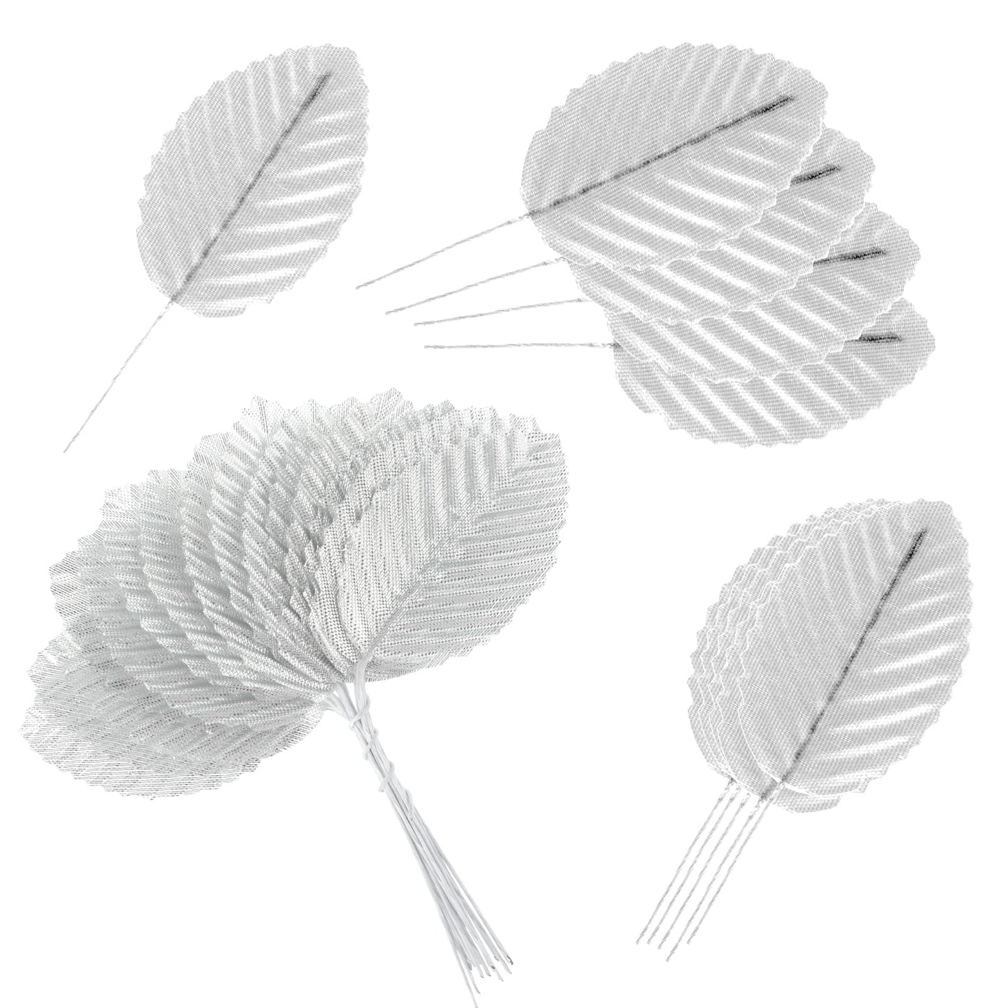 Yolev 200 Pcs Fake Leaves Crafts 10 cm Artificial Leaves Faux Silk Rose Leaves for DIY Floral Arrangements Wedding Garland Party Garden Decorations(Silver)