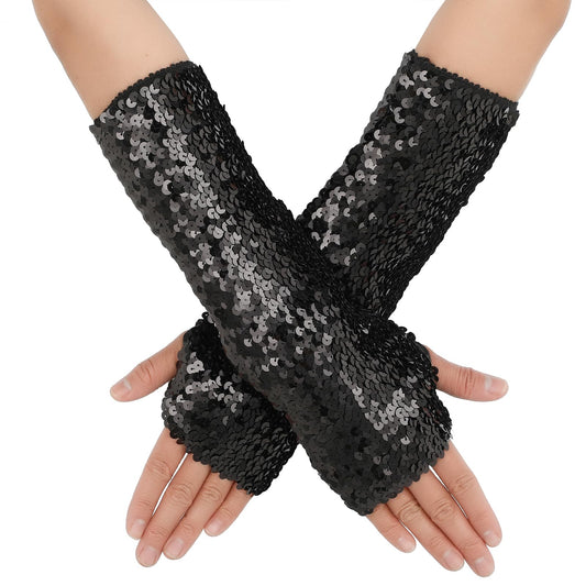 Yolev Sequin Gloves Fingerless Gloves Tassel Gloves Fish Scale Sequin Long Gloves Shiny Punk Gloves Dance Carnival Party Halloween