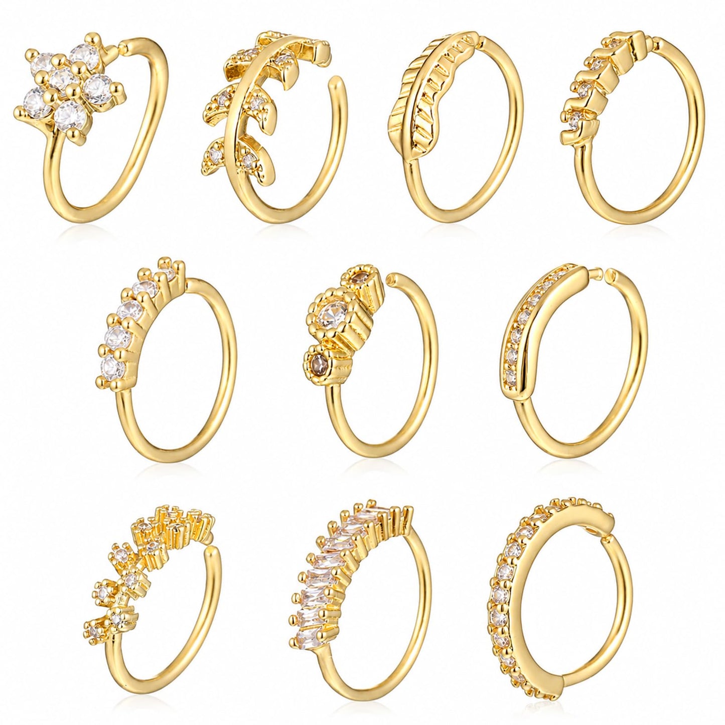 10Pcs Gold Hoop Nose Ring 20G Nose Rings Hoops Piercing for Women Men