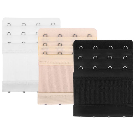 Yolev 3Pieces Bra Strap Extenders, Women Elastic Extensions Bra Extender Set 3 Rows x 4 Hooks (White Black Skin Colour)