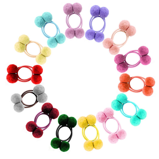 Yolev 28 Pcs Pom Pom Hair Ties for Girls Hair Band Fur Ball Fluffy Ponytail Holders for Women Girl Kids Hair Accessories