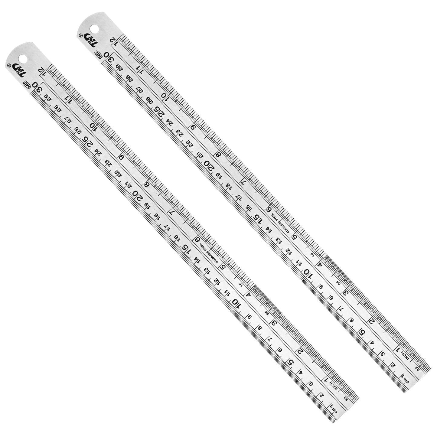 Lusofie 12 Inch Metal Ruler Set Stainless Steel Yard Ruler Metric Ruler and MM ruler for School Office and Laboratory for Precision Measurement Painting Silver 2 Pack