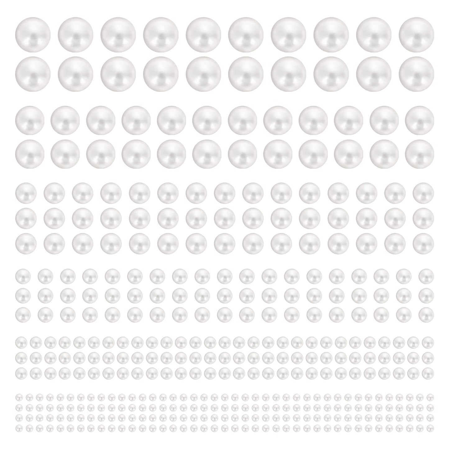 Lusofie 1980Pcs Pearl Stickers Self Adhesive White Flat Back Stick On Face Gems Face Jewels Hair Pearls Makeup Nail Art DIY Crafts Scrapbooking Embellishments (3mm/4mm/5mm/6mm/8mm/10mm)