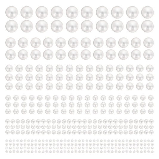 Lusofie 1980Pcs Pearl Stickers Self Adhesive White Flat Back Stick On Face Gems Face Jewels Hair Pearls Makeup Nail Art DIY Crafts Scrapbooking Embellishments (3mm/4mm/5mm/6mm/8mm/10mm)
