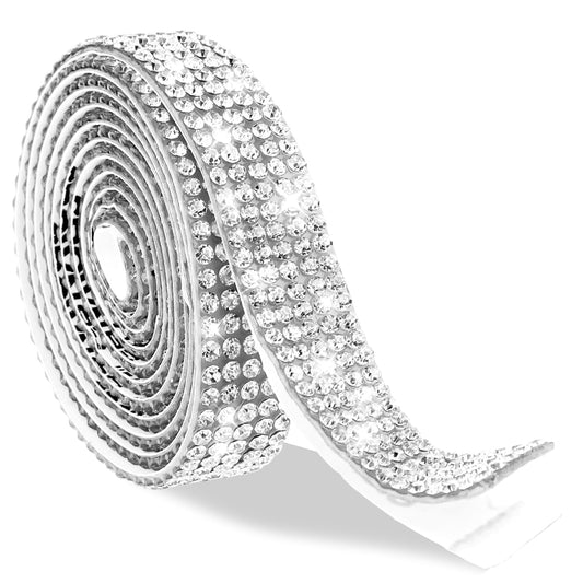 Self Adhesive Rhinestone Ribbon Rhinestone Strips Glitter Sticker Roll for DIY Phone Mirror Shoes Car Decorations(Silver)