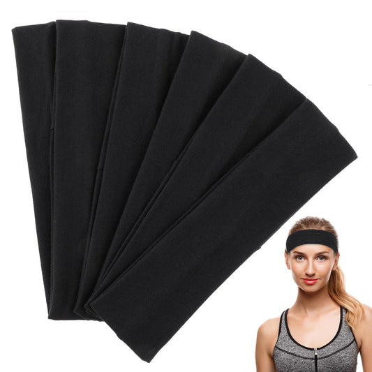 Lusofie Women's Black Cotton Non-Slip 6PCS Headband Set for Yoga, Workout, Running - Unisex Adult