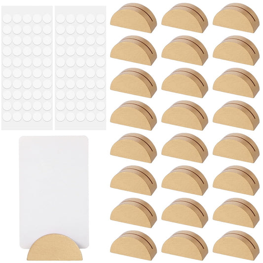 Fiyooau 24 Pcs Wooden Table Number Stands, Semicircular Place Card Holders with Polka Dot Stickers Wedding Table Number Holders for Name Tag Restaurant Menu Banquet Birthday Party Event Decor (Gold)