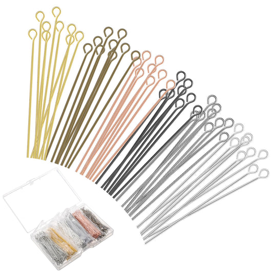 600 Pieces Eye Pins 2 Inch Flat Head Pins Eye Pins for Jewelry Making Straight Head Metal Eyepins for Craft Earring Bracelet Making Supplies(Open Eye Pins)