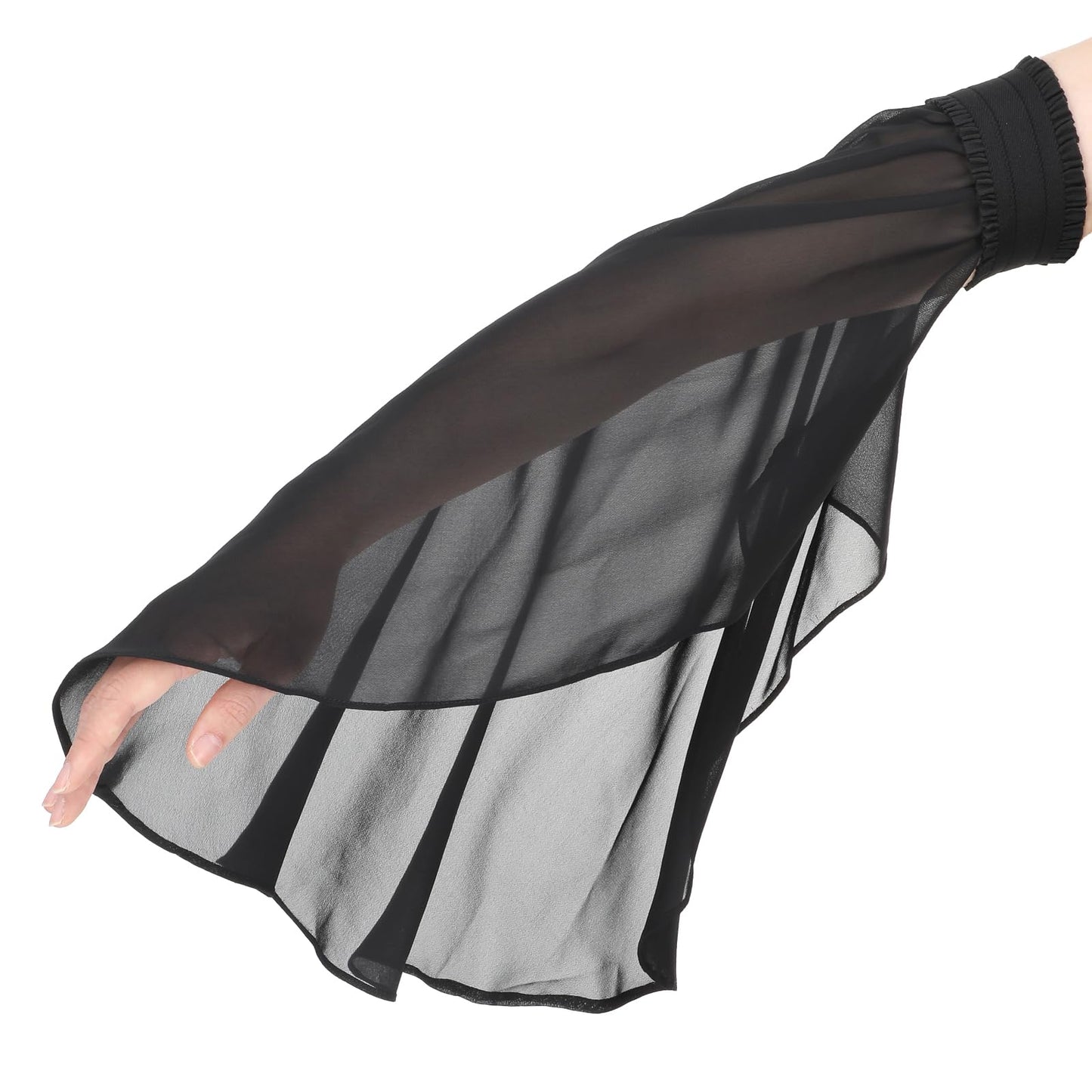 Victorian Tulle Sleeves Goth Lace Sleeves Long Tulle Gloves Fairy Detachable Sleeves for Dresses Chiffon Flowy Arm Sleeves for Halloween Medieval Opera Party Wedding Pageant Costume Accessories(Black)