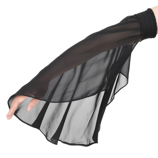 Victorian Tulle Sleeves Goth Lace Sleeves Long Tulle Gloves Fairy Detachable Sleeves for Dresses Chiffon Flowy Arm Sleeves for Halloween Medieval Opera Party Wedding Pageant Costume Accessories(Black)