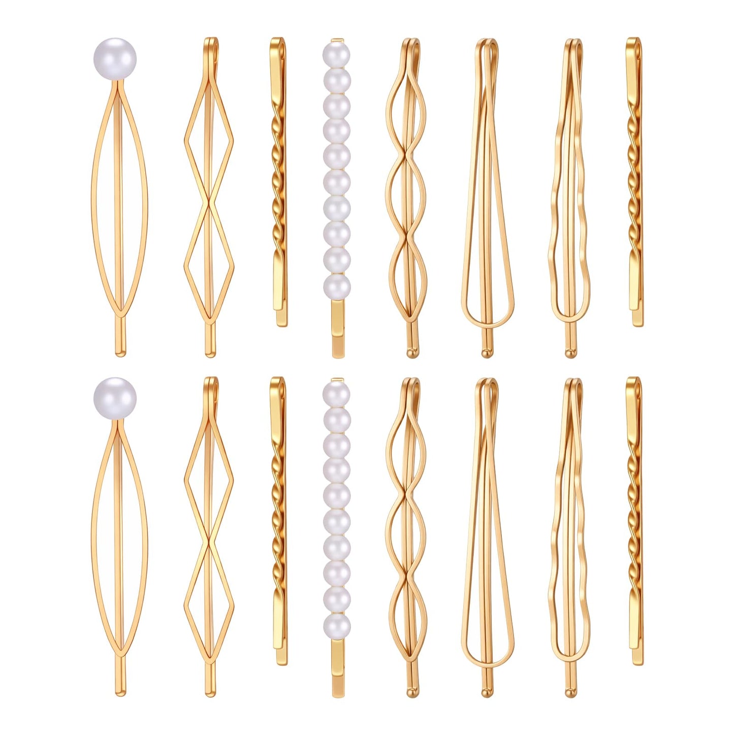 16Pcs Geometric Decorative Hair Pins, Metal Gold Hair Pins