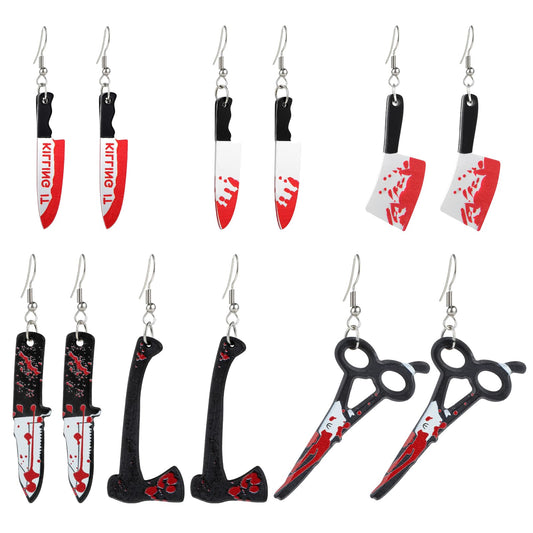 Lusofie 6 Pairs Halloween Earrings Knife Earrings Punk Gothic Earrings Horror Earrings Dagger Earrings Knife Halloween Earrings for Women Girl Teen Hip Hop Halloween Party Jewelry