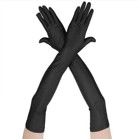 Women's Long Evening Gloves Ladies Elbow Length Opera Gloves Bridal Formal Fancy Dress Gloves for Wedding Prom Party (Black)
