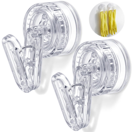 Fiyooau 2 Pcs Glove Holder Clip with Suction Cup Rotatable Plastic Suction Cup Clips Clear Wall Mounted Hooks for Kitchen Bathroom Office, Easy Install, Ideal for Dish Gloves Towels