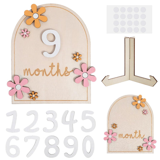Baby Monthly Milestone Set (1-12 Months) - Double Sided Wooden Baby Milestone Signs for Newborn Photography, Nursery Decor& First Year Milestones Celebration, Babys Shower Gift for Boys & Girls