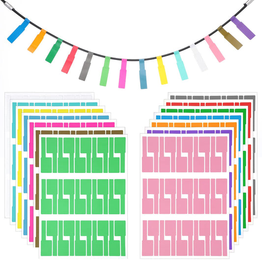 Lusofie 420Pcs Cable Labels 14 Colors Cord Labels Waterproof Writable Cable Tags for Cable Management Self Adhesive Wire Labels for Laser Printer and Handwriting