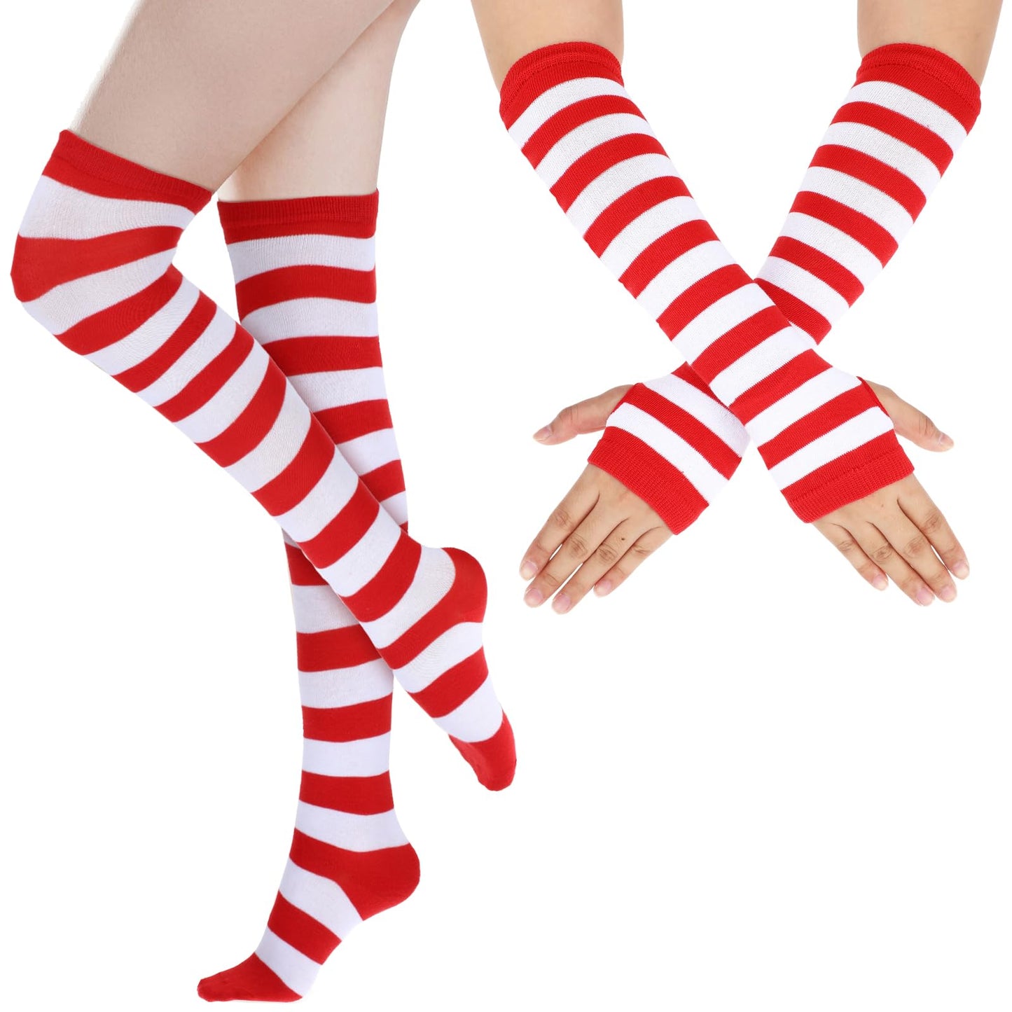 DIVINA VITAE Red and White Striped Socks and Gloves