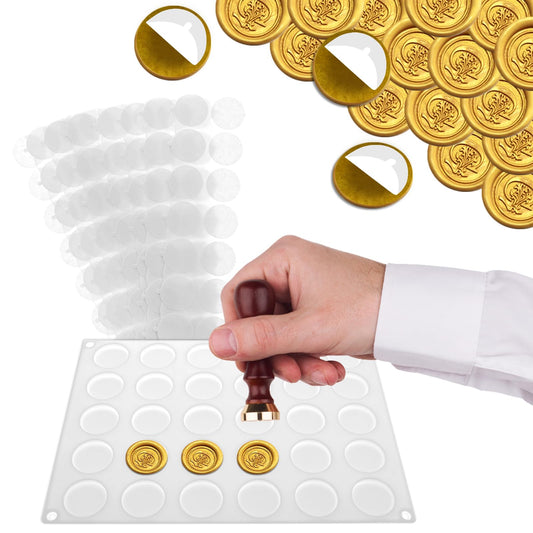 Lusofie Silicone Wax Seal Mat 30-Cavity Wax Seal Mold with 160pcs Adhesive Dots Double Sided Wax Seal Kit for Wax Seal Stickers DIY Craft Wedding Envelope