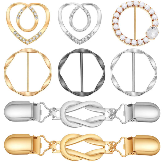 8PCS Scarf Ring, Waist Shirt Clips for Women Clothing, Scarf Rings for Women, Shirt Ties Clips, for Scarves, Shirts, Shawls（Gold Silver）