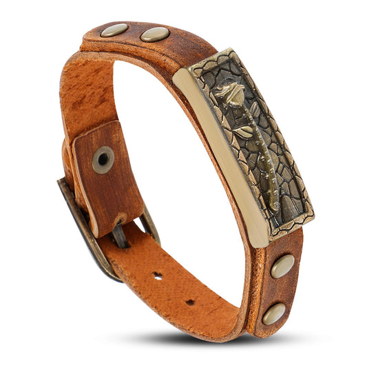 Yolev Leather Bracelet for Men Vintage Brown Leather Bracelets with Adjustable Buckle Clasp Mens Leather Cuff Bracelet