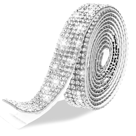 Rhinestone Strips 3 Yard Rhinestone Ribbon Self Adhesive Bling Glitter Rhinestone Trim Diamond Belt Rhinestone Tape Diamond Stickers for Craft Wedding Birthday DIY Clothes Decoration 0.47inch(Silver)