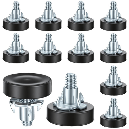 Fiyooau 12 Pcs 1/4" Thread Leveling Feet, Adjustable Furniture Feet with T-Nuts, Threaded Screw in Table Leg Levelers for Table, Cabinets, Chairs, Stool Legs