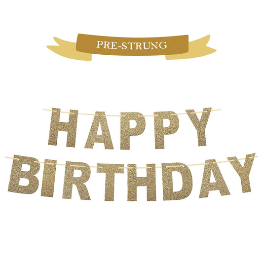 Happy Birthday Sign for Backdrop,Gold Happy Birthday Banner Glitter Pre-Strung Happy Birthday Decorations for Women Men,Birthday Party Supplies