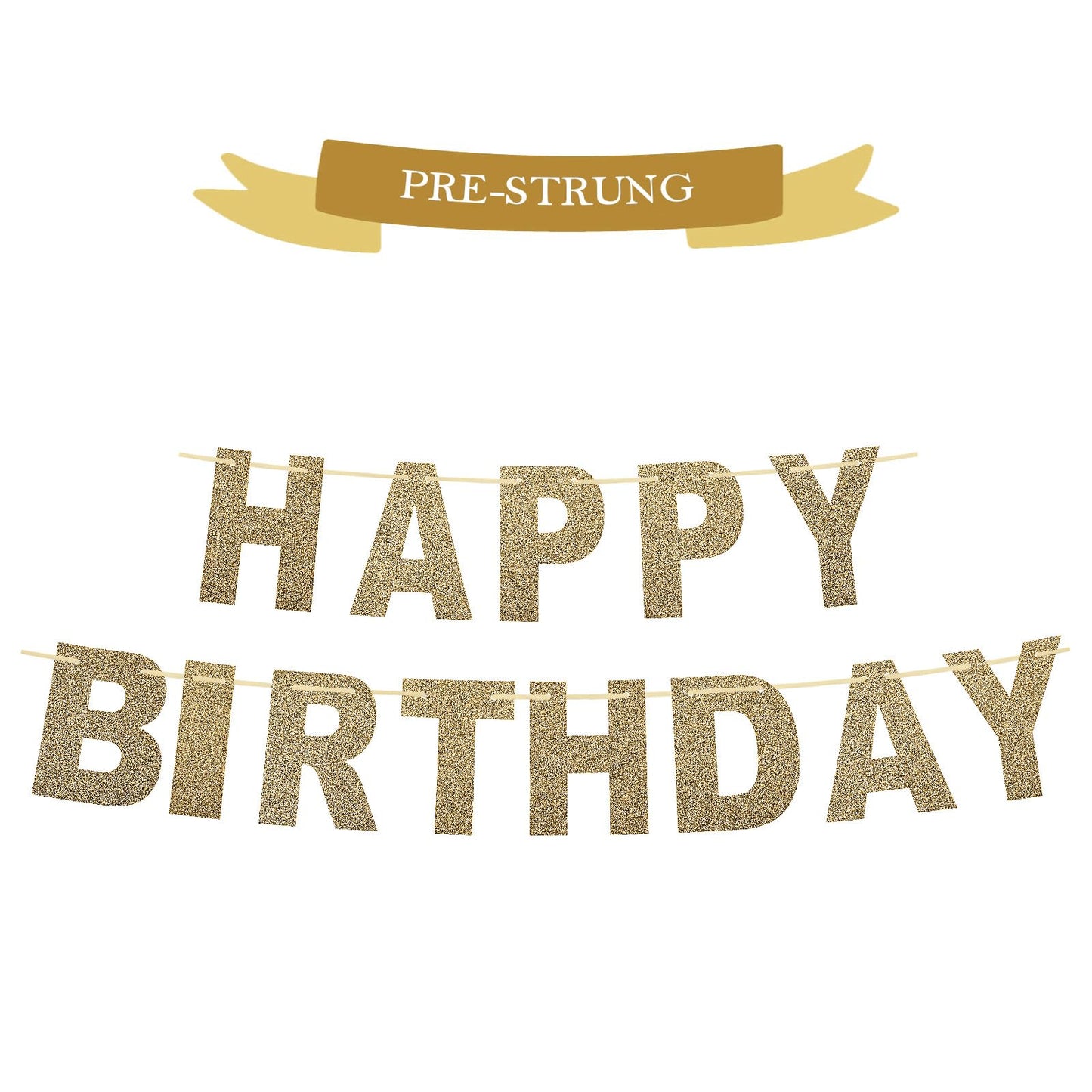 Happy Birthday Sign for Backdrop,Gold Happy Birthday Banner Glitter Pre-Strung Happy Birthday Decorations for Women Men,Birthday Party Supplies