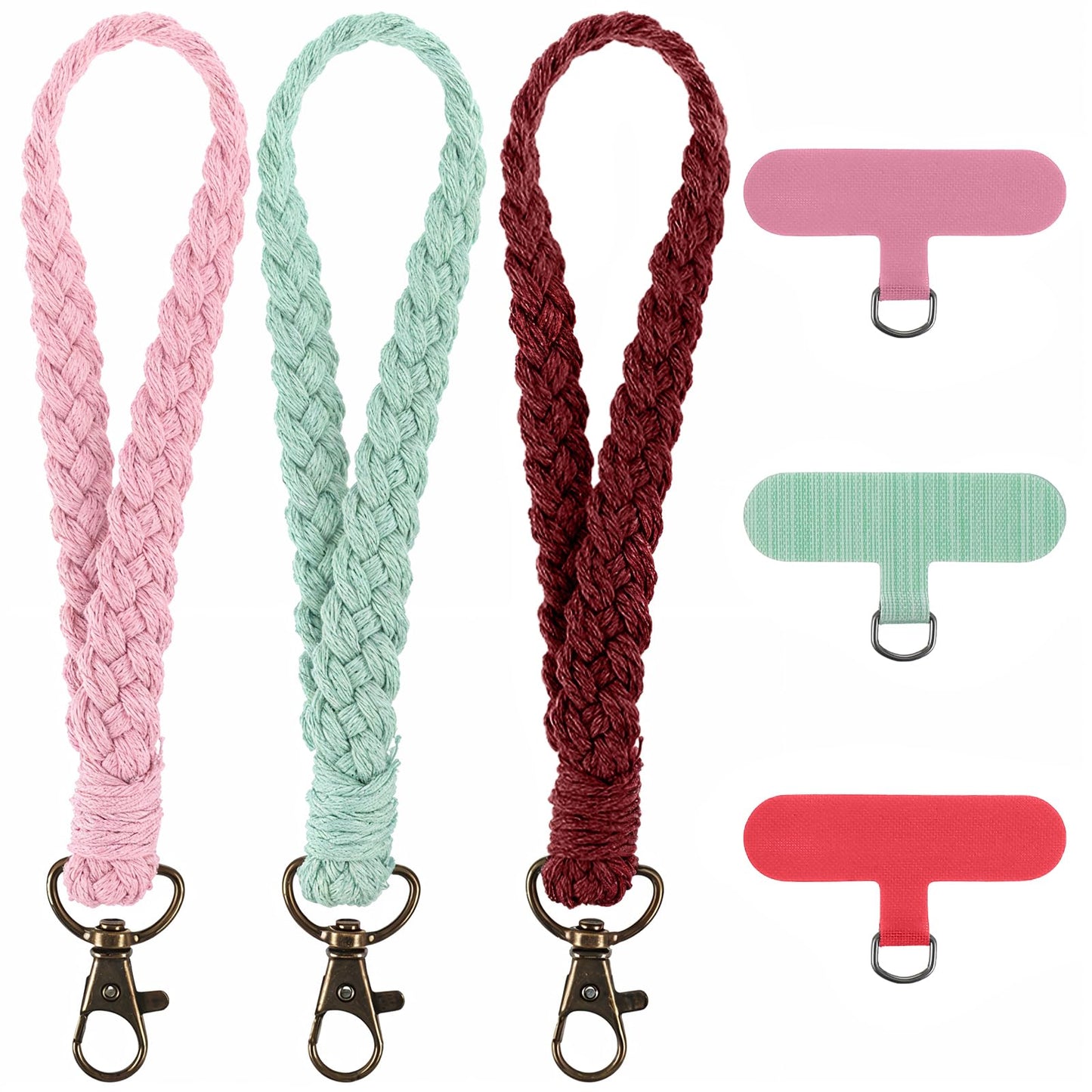 HaiFafafaing 3 Set Macrame Wrist Strap For Phone Case With Phone Tether Tabs 3 Colours Phone Lanyard Wrist Universal Boho Phone Bracelet Strap Women Men Cell Phone Wristlet(Red+Green+Pink)