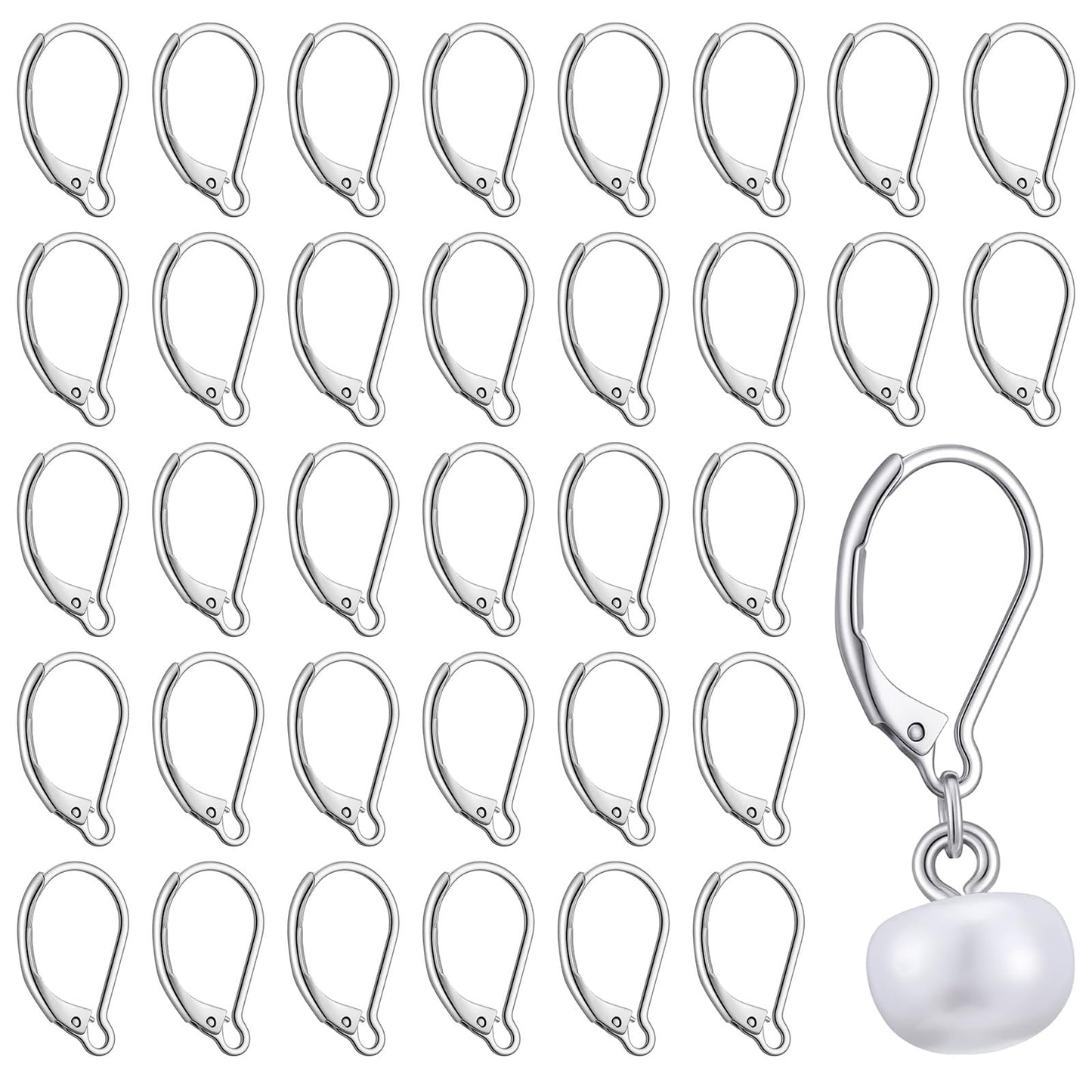 50PCS Stainless Steel Lever Back Earring Findings,Silver Leverback Earring Hooks, French Ear Clasps for Dangles Earrings DIY Jewelry Making, Smooth to Open & Close