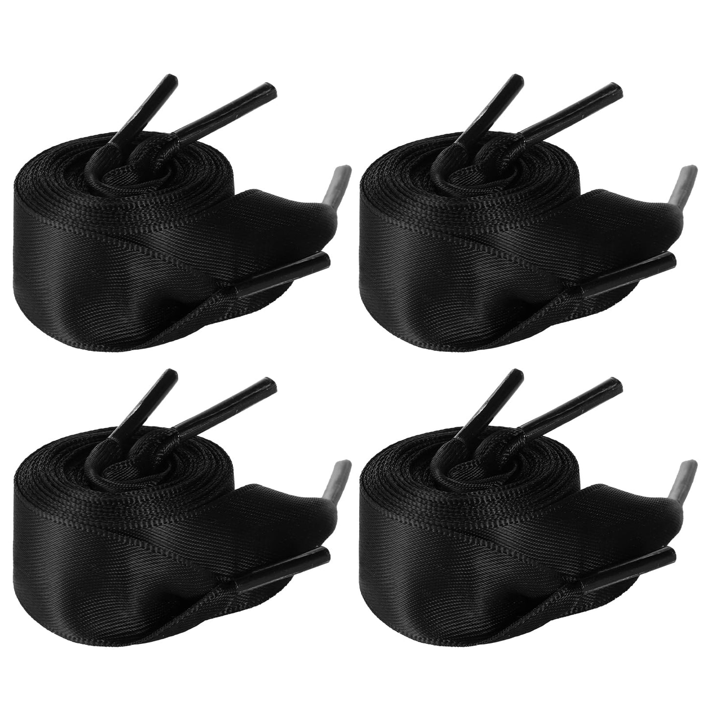 Lusofie 4 Pairs Ribbon Satin Sneakers Shoelaces Wide Flat Silky Shoe Laces Fashion Satin Ribbon Shoelaces,0.78×47.2in (Black)