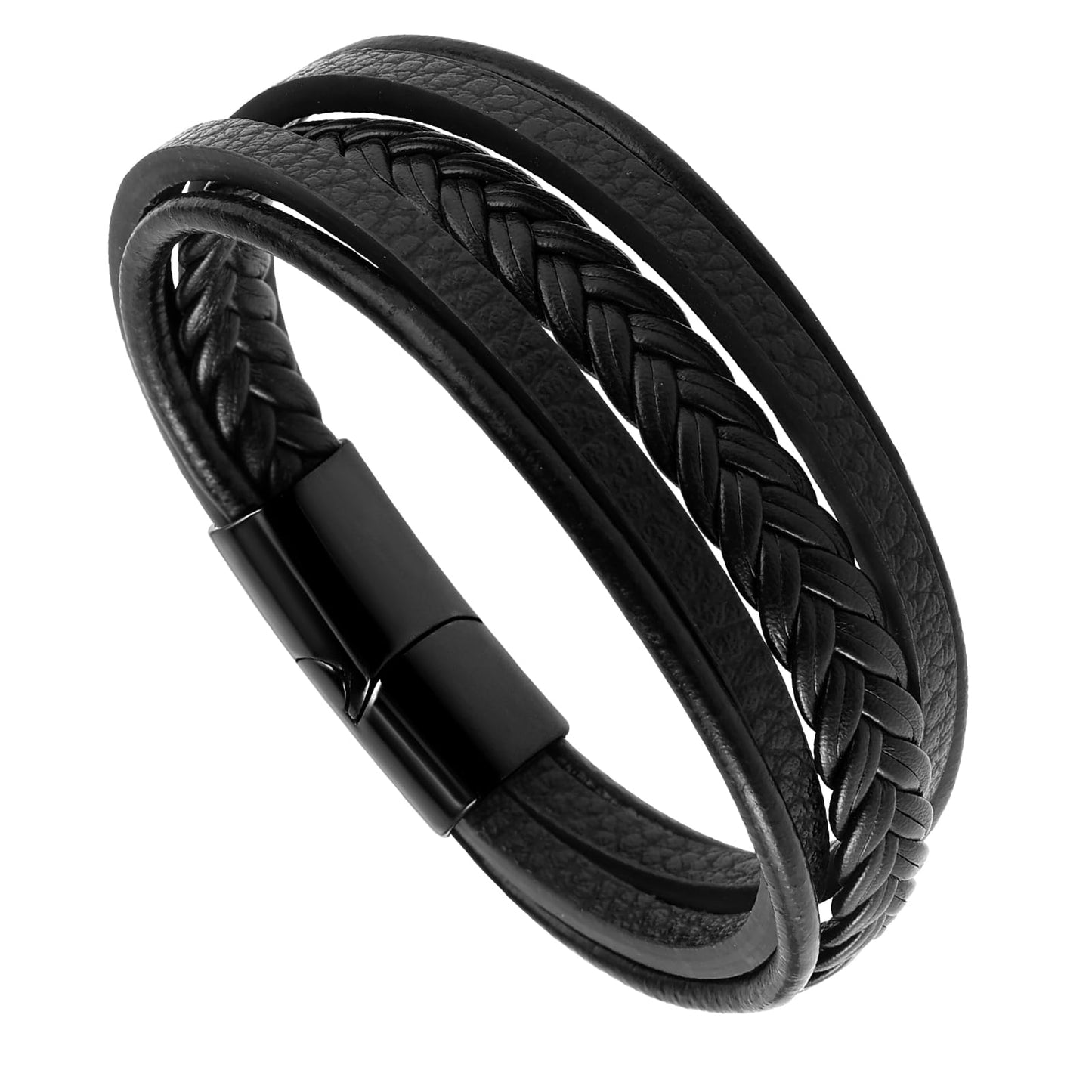 Yolev Stainless Steel Braided Leather Bracelet for Men with Cross Bracelet Leather and Steel Magnetic Clasp Cuff Bracelets