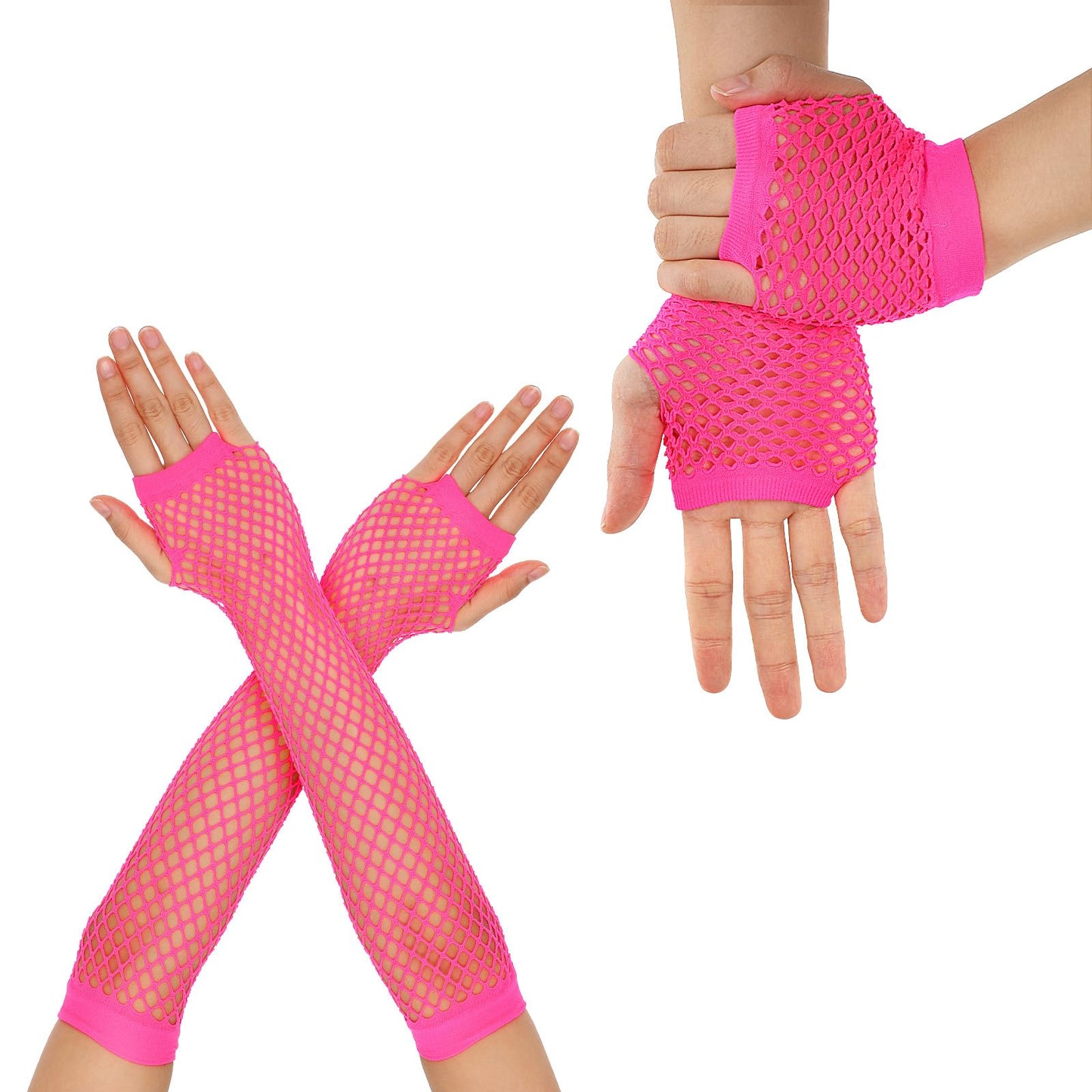 2 Pairs Fishnet Gloves Fingerless 80s Neon Fingerless Fishnet Arm Sleeves