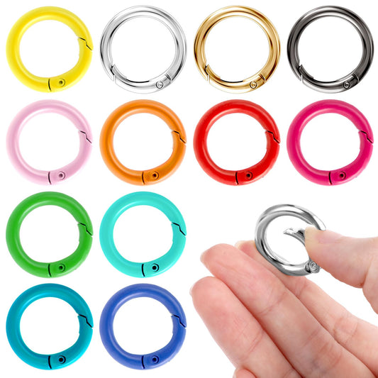 HaiFafafaing 12Pcs Metal Spring O Rings, Round Carabiner Keyrings, Snap Clip Trigger Buckles, DIY Accessories For Keychains, Bag, Purse, Handbag, Mixed Colors