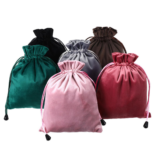 Soft Velvet Small Drawstring Bag 6 Colors Dice Bag Velvet Jewelry Pouches, 6.3 X 7.9inch Drawstring Gift Bags for Tarot Rune Jewelry Crystal Wedding, Party, Christmas Candy Bags