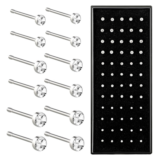 Yolev 60pcs Surgical Stainless Steel Nose Studs, Hypoallergenic Body Piercing Jewelry for Women Men Steel Nose Studs Rings Piercing Pin Body Jewelry 22G 1.5mm 2mm 2.5mm